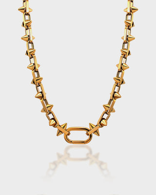 Avant Necklace – Gold Spiked Chain Statement Necklace, Waterproof 316L Stainless Steel