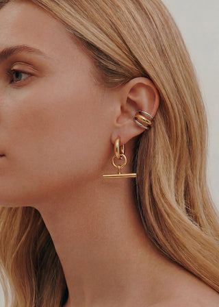 Abstract Trio Ear Cuff – 18K Gold Plated Triple Layer Ear Cuff, No Piercing, Waterproof Stainless Steel | Queen & Co