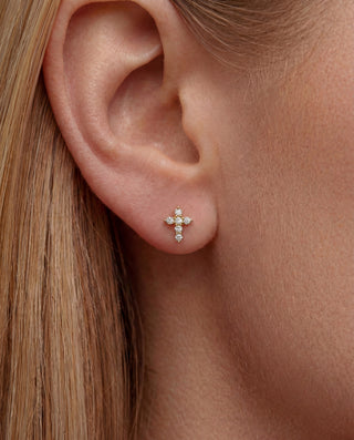 Queen and Co. Cross Diamond Stud Earrings – 18K Gold Plated, Zirconia Cross Stud Earrings