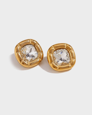 Queen and Co. Tennis Square Earrings – White Zirconia, 18K Gold Plated Stud Earrings