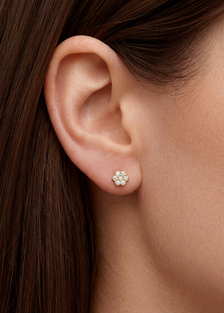 Queen and Co. Flora Stud Earrings – 18K Gold Plated Floral Stud Earrings, Minimal Design