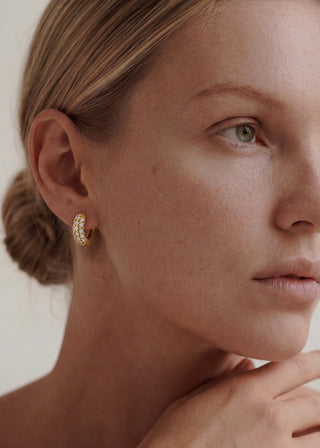 Queen and Co. Lunar Huggie Earrings – 18K Gold Plated, Minimal Everyday Huggie Hoops