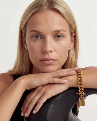 Padlock Bracelet – 18K Gold Plated Chain Bracelet, Statement Lock Design | Queen and Co.