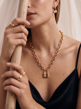 Queen and Co. Padlock Earrings – 18K Gold Plated Drop Earrings, Statement Design