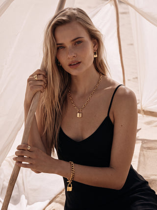 Queen and Co. Padlock Earrings – 18K Gold Plated Drop Earrings, Statement Design