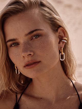 Duality Earrings – Gold & Silver Link Drop Earrings Waterproof 316L Stainless Steel | Queen & Co