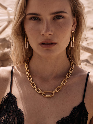 Brutalist Necklace – 18K Gold Plated Statement Chain Necklace, Waterproof Stainless Steel | Queen & Co
