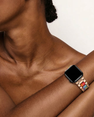 Apple Watch Band – Gold Stainless Steel – Multicolour Inlay Design | Sync Band