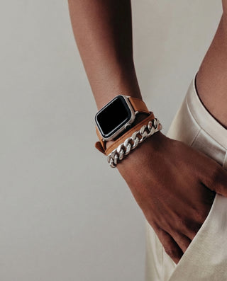 Apple Watch Band – Brown Leather & Stainless Steel – Chain Hybrid Design | Imperial Band