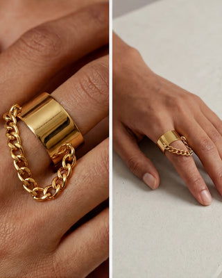 Bond Ring – Gold Chain Detail Statement Ring Waterproof 316L Stainless Steel | Queen & Co