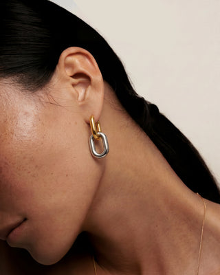 Duality Earrings – Gold & Silver Link Drop Earrings Waterproof 316L Stainless Steel | Queen & Co