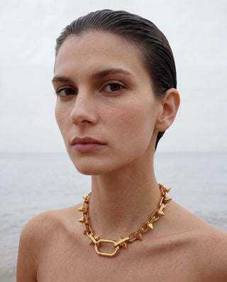Avant Necklace – Gold Spiked Chain Statement Necklace, Waterproof 316L Stainless Steel