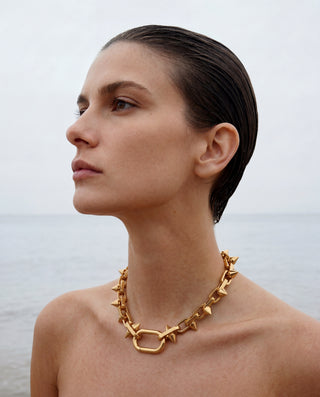 Avant Necklace – Gold Spiked Chain Statement Necklace, Waterproof 316L Stainless Steel