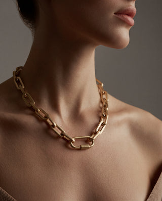 Brutalist Necklace – 18K Gold Plated Statement Chain Necklace, Waterproof Stainless Steel | Queen & Co