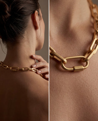 Brutalist Necklace – 18K Gold Plated Statement Chain Necklace, Waterproof Stainless Steel | Queen & Co