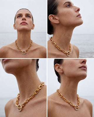 Icon Necklace – Gold Chain Necklace with Zirconia Clasp Waterproof 316L Stainless Steel | Queen & Co