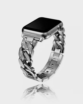 Smartwatch with a decorative metal band on a white background