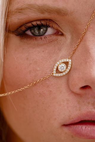 Queen and Co. Eye Diamond Necklace – 18K Gold Plated, Evil Eye Zirconia Pendant Necklace
