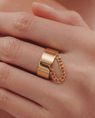 Bond Ring – Gold Chain Detail Statement Ring Waterproof 316L Stainless Steel | Queen & Co