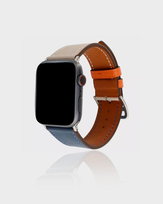 Smartwatch with a brown leather strap on a light gray background