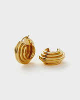 "Close-up of Queen & Collection's Imperial Earrings, featuring opulent design with intricate detailing in 18K triple gold-plated stainless steel, showcasing their regal elegance."

