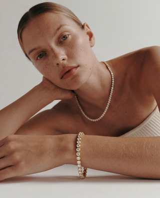 Queen and Co. Tennis Set – 18K Gold Plated Tennis Bracelet & Necklace Set, Pavé Zirconia