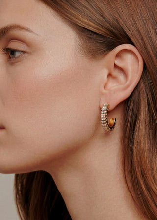 Queen and Co. Tennis Huggie Earrings – White Zirconia, 18K Gold Plated Hoop Earrings