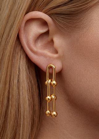 Queen and Co. Vogue Earrings – 18K Gold Plated, Statement Drop Earrings, Elegant Design