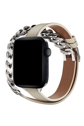 Imperial Beige Apple Watch Bracelet – Leather & Chain Band