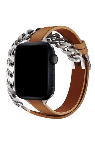 Imperial Brown Apple Watch Bracelet – Leather & Chain Band