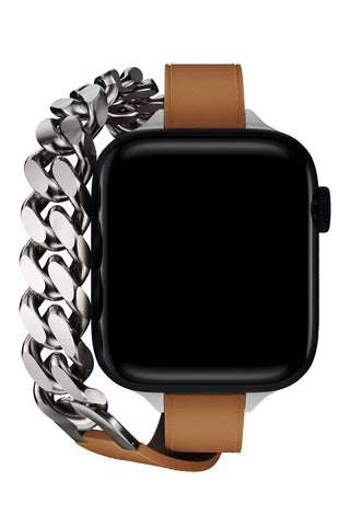 Imperial Brown Apple Watch Bracelet – Leather & Chain Band