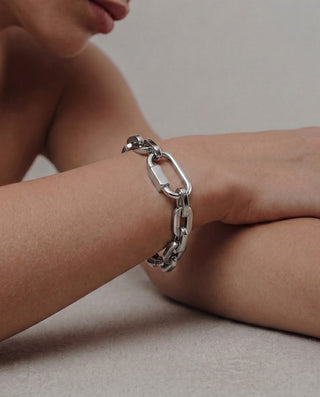 Brutalist Silver Bracelet – Chunky Silver Bracelet Waterproof 316L Stainless Steel | Queen & Co
