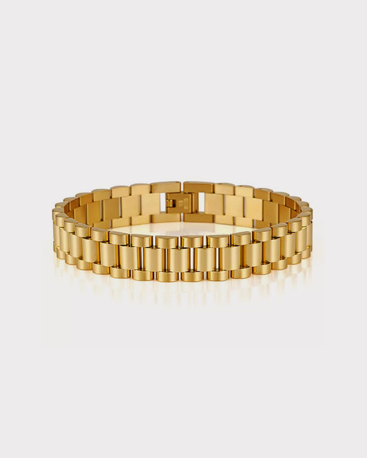 Tokyo Bracelet by Queen and Collection with fine engravings and 18K Premium Triple Plated Gold on Stainless Steel.